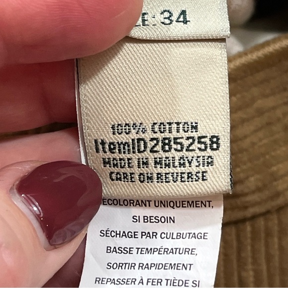 LL Bean corduroy Classic Fit BROWN Pleated brown Pants 502835 SIZE 34x34 Cotton - Picture 5 of 16